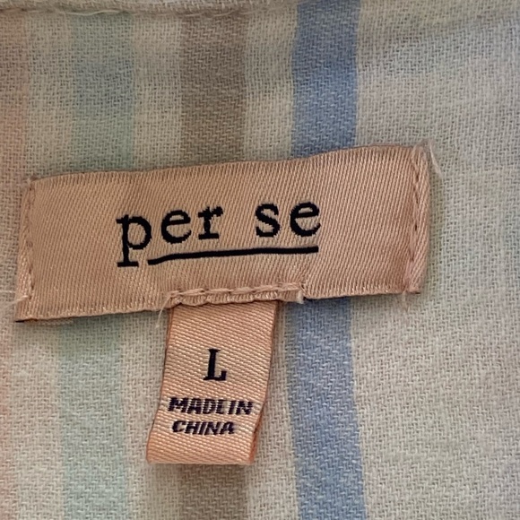 Per Se Linen Blend White with Pastel Stripes Casual Button Down Shirt Size L - Picture 3 of 12